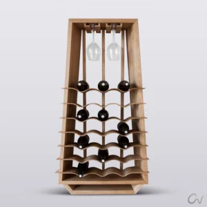 WAVE LOW – Handgefertigtes Weinregal mit Platz für 21 Flaschen und Glasaufhängung