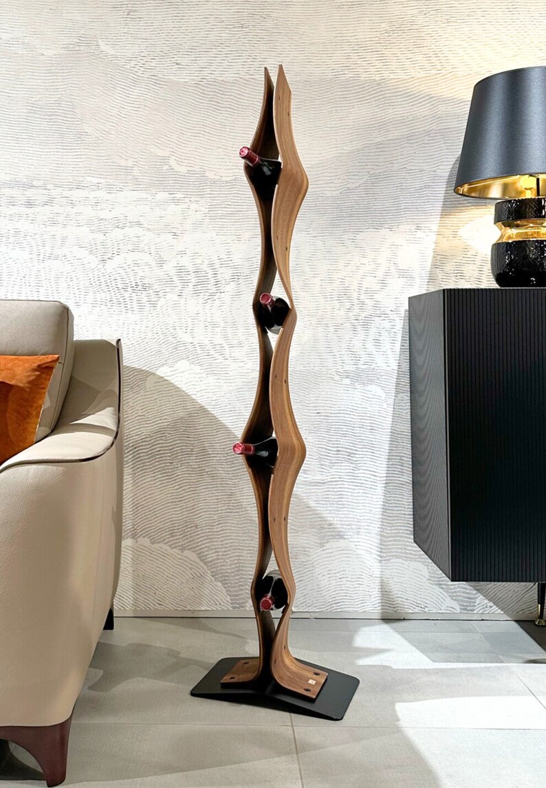 TWIST Eleganter Handgemachte Weinständer aus Massivholz für 4 Flaschen – Bild 4