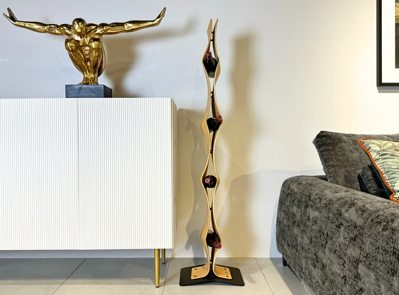 TWIST Eleganter Handgemachte Weinständer aus Massivholz für 4 Flaschen – Bild 2